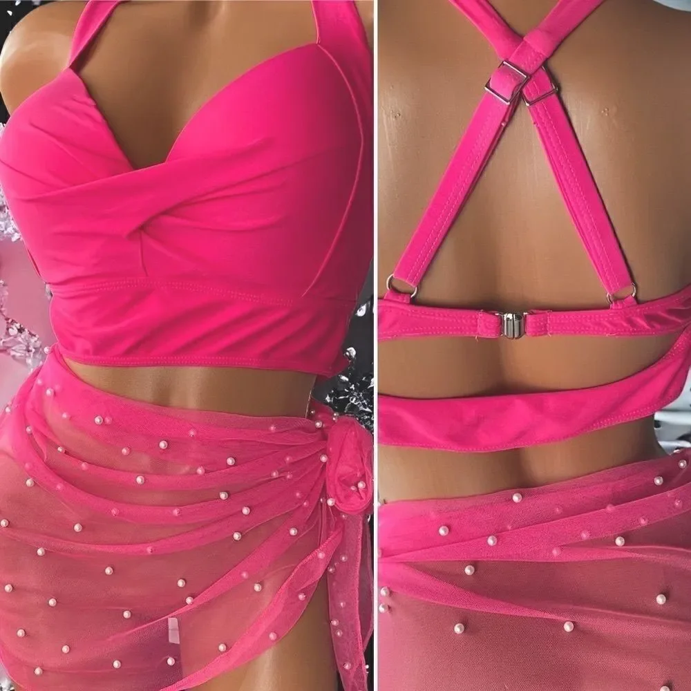 Bikini Top l Double-strap l Great Support l XXXL l Cover-up - OS Sheer W Pearls